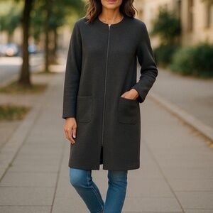 BANANA REPUBLIC Zip Front Long Cardigan Gray S | Knee Length Sweater Minimalist